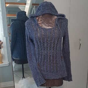 American🦅Eagle OutfittersCOTTON Heathered Blue💙HOODED Sweater SZ M